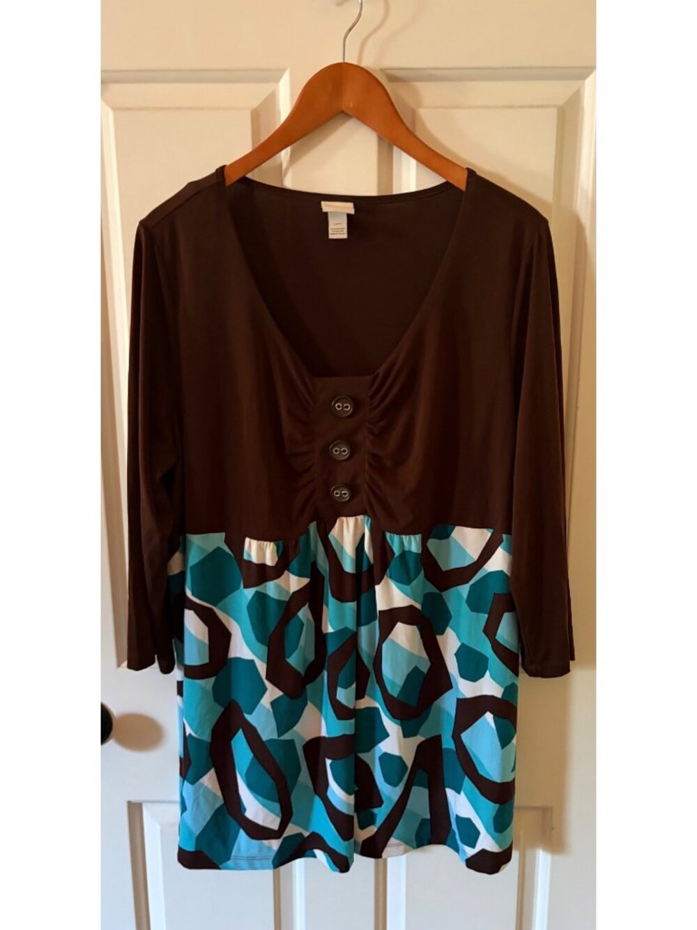 Lane Bryant Venezia Size 18/20 Blouse Brown & Turquoise Tunic Top